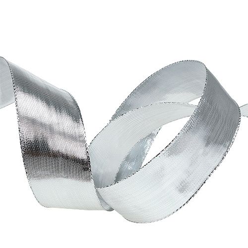 Floristik24 Geschenkband Silber mit Drahtkante 40mm 25m