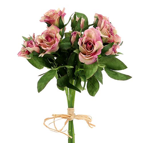Seidenstoffblumen Rosenstrauß L26cm Altrosa 3St | Floristik24.de