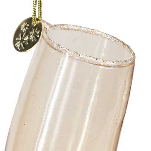 Floristik24 Sektflasche und Glas, Baumschmuck, Jubiläum, Glassdeko zum Hängen, Silvester H14,5cm Echtglas 2er-Set