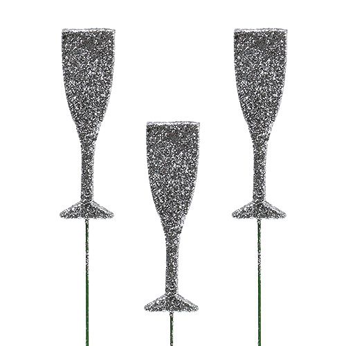 Floristik24 Sektglas mit Glitter Silber 8cm L28cm 24St