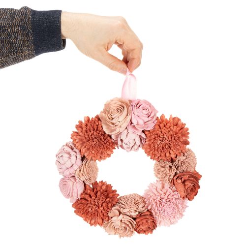 Artikel Blumenkranz hängend mit rosafarbenen Blüten für stilvolle Dekoration Wohnraum 25cm