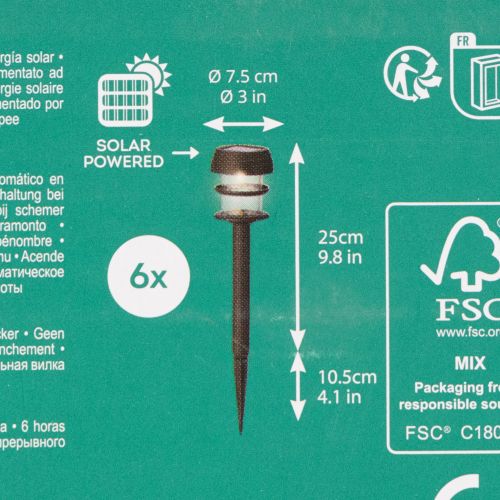 Gartenleuchte Solar Erdspieß Außenlampe für Gartenweg 35cm 6St | Floristik24.de
