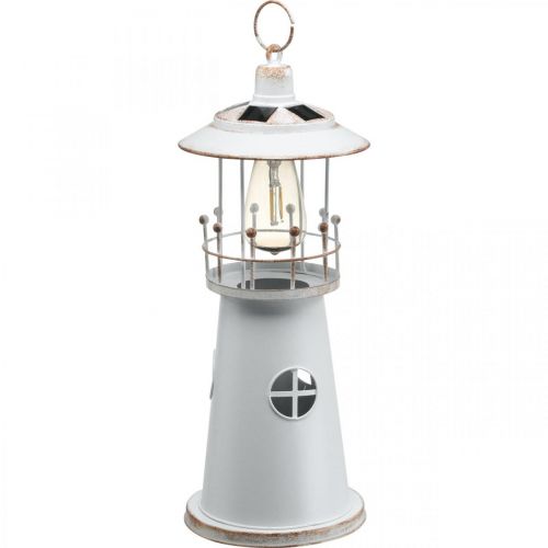 Floristik24 Leuchtturm mit Beleuchtung, Solarlicht Warmweiß, Maritime Gartendeko H47cm Ø18cm