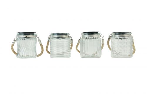 Solarleuchte Solar Glas Hängelampe Balkon Ø7,5cm H9cm 4St