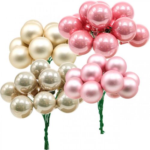 Floristik24 Mini-Weihnachtskugeln am Draht Glas Ø25mm Rosa 140 St