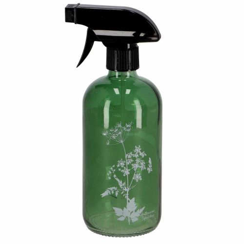 Grüne Glassprühflasche mit floralem Pflanzendruck 21cm