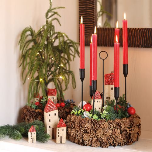 Floristik24 Stabkerzenhalter Metall 6 Kerzen Schwarz Ø20cm H31cm