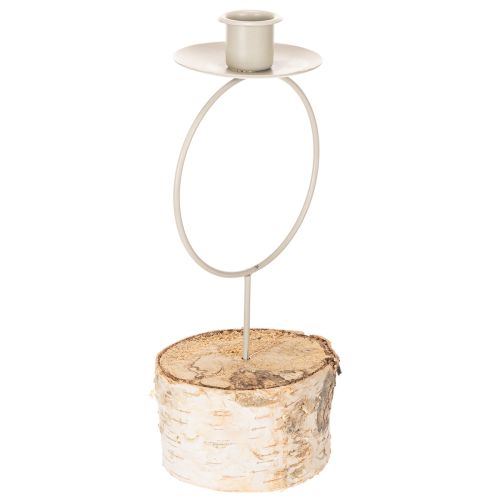 Kerzenhalter mit Birkenholz Sockel und Metallring 20cm