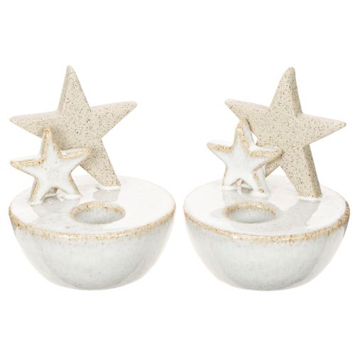 Kerzenhalter Sterne aus Keramik Weihnachtsdeko 11cm 2St