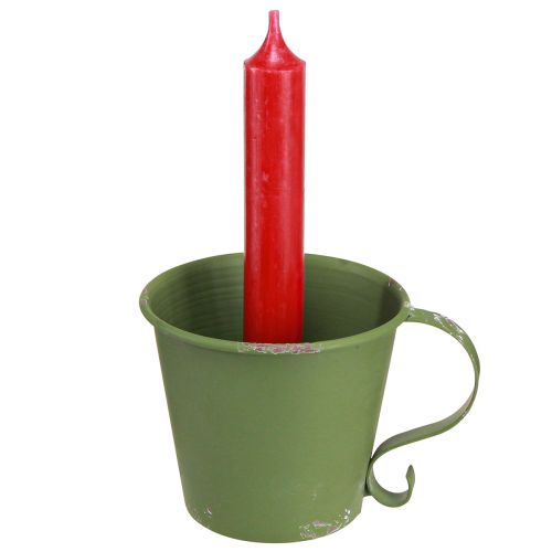Artikel Stabkerzenhalter Vintage Tasse Metall Deko Grün Ø9,5cm H8cm 3St