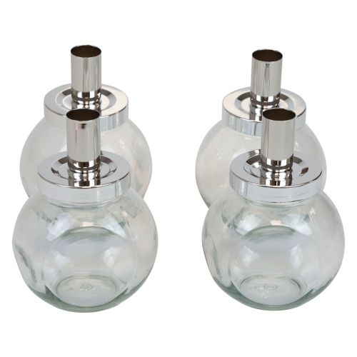 Stabkerzenhalter Kerzenständer Glas Metall Silber Ø10,5cm 4St