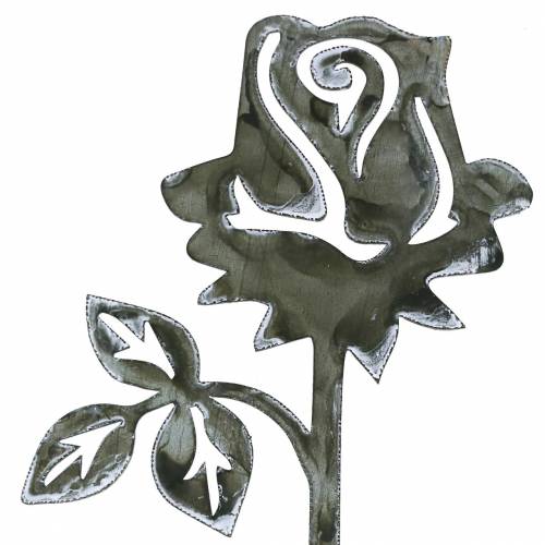 Floristik24 Metallstecker Rose Silber-Grau, Weiß gewaschen Metall 20cm × 8cm 12 St