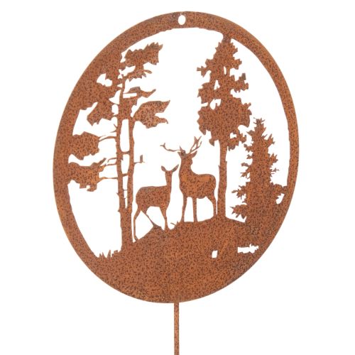 Gartenstecker Rost Rund Hirsch Silhouette Wald Dekoration 53cm 2St
