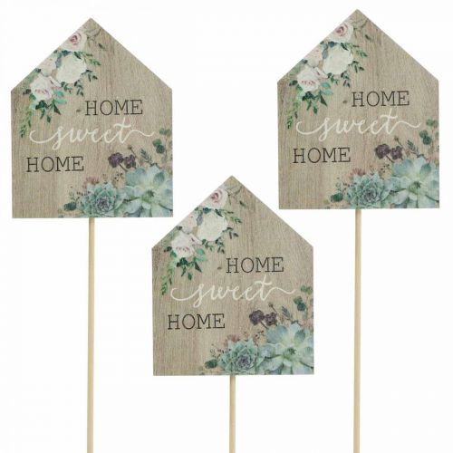 Floristik24 Blumenstecker Holz Home Sweet Home Deko 6,5x7,5cm 18St