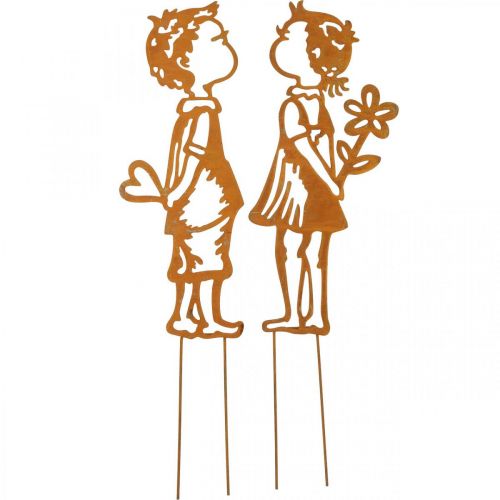 Floristik24 Nostalgische Stecker, Junge und Mädchen, Gartendeko, Blumenstecker Edelrost L46,5cm 2er-Set