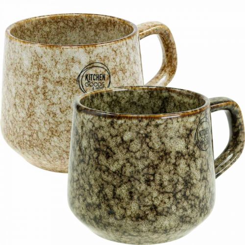 Steingut Tasse Becher mit Henkel Braun, Beige 9,5cm 2St