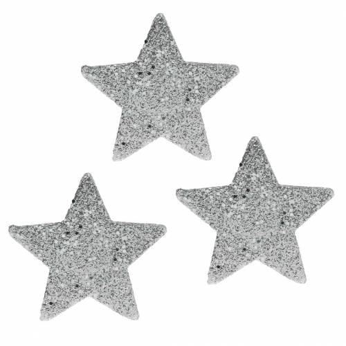 Streudeko Sterne mit Glitter Ø6,5cm Silbern 36St