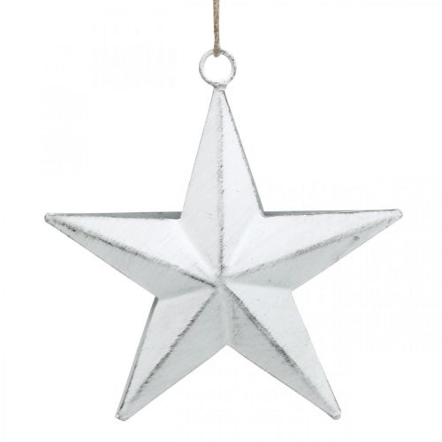 Metallstern zum Hängen, Weihnachtsanhänger, Adventsdeko Weiß, Shabby Chic 11×11cm