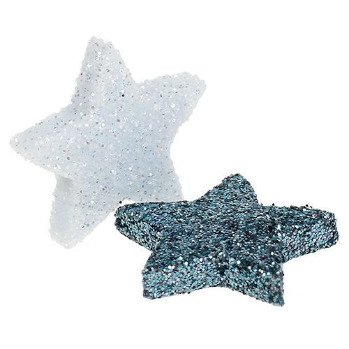 Artikel Sterne Mini 1,5cm Weiß, Blau mit Glimmer 144St