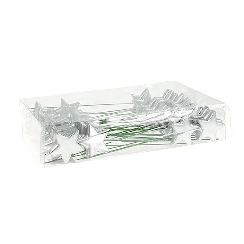 Floristik24 Sterne am Draht Silber 5cm L23cm 48 St