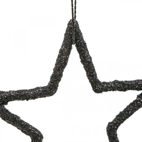 Weihnachtsdeko Stern Anhänger Schwarz Glitter 7,5cm 40St