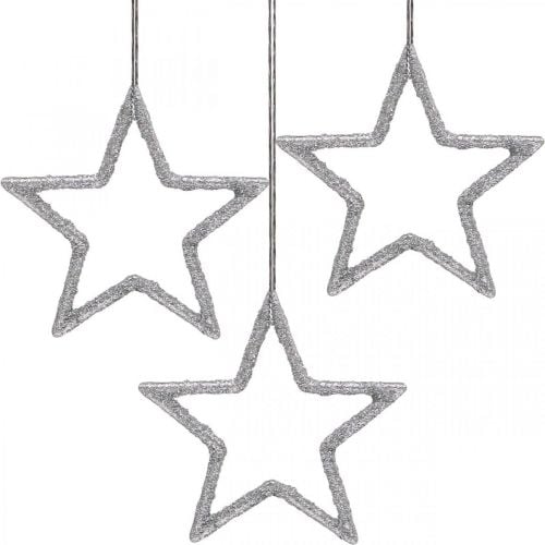 Weihnachtsdeko Stern Anhänger Silbern Glitter 7,5cm 40St