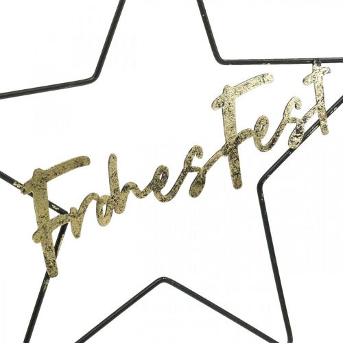 Artikel Sterndeko "Frohes Fest", Metallstern zum Hängen, Dekoring für den Advent Schwarz, Golden 41×39,5cm