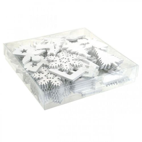 Floristik24 Streudeko Weihnachten Holz Mix Weiß 4cm 72 St