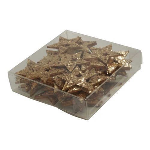 Artikel Streudeko Weihnachten Holz Sterne Natur Gold Glitter 5cm 72 St