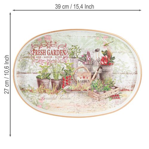 Artikel Tablett Oval mit Griff Fresh Garden Vintage 39x27x3,5cm