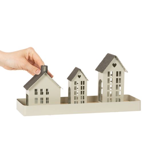 Lichthaus Set Metall drei Häuser auf Tablett 35cm 1Set | Floristik24.de