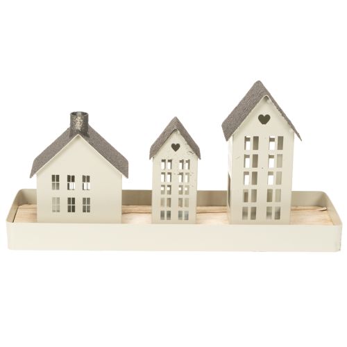 Lichthaus Set Metall drei Häuser auf Tablett 35cm 1Set | Floristik24.de