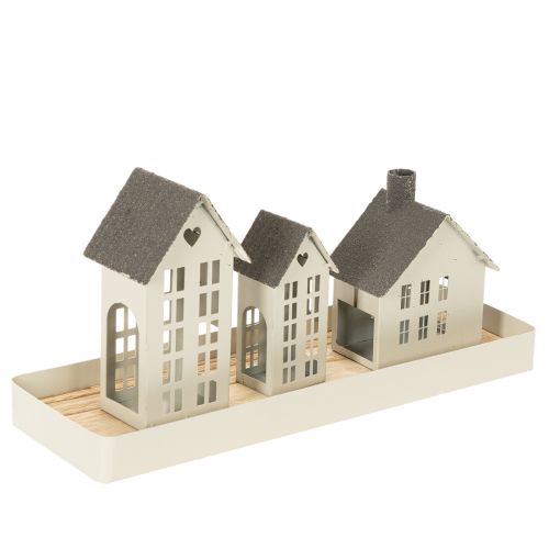 Lichthaus Set Metall drei Häuser auf Tablett 35cm 1Set | Floristik24.de