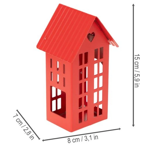 Metall Windlicht Häuser Rot mit Tablett 35cm 1Set | Floristik24.de