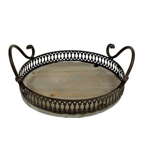 Tablett mit Griffen Ø20cm H8,5cm Braun