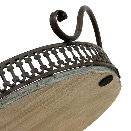 Floristik24 Tablett mit Griffen Ø20cm H8,5cm Braun