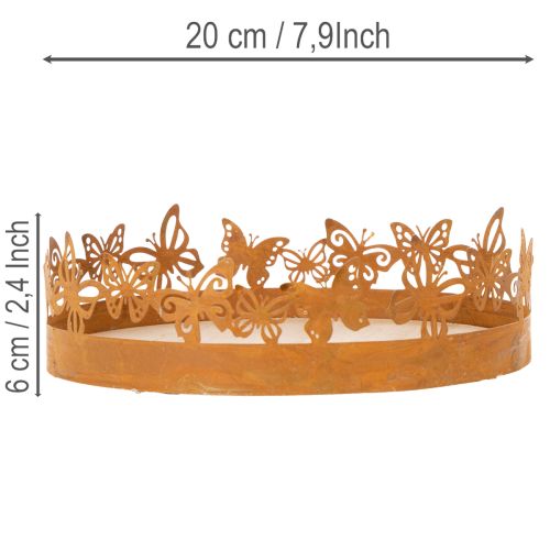 Tablett mit Schmetterlingen, Frühling, Tischschmuck, Metalldeko Edelrost Ø20cm H6,5cm | Floristik24.de