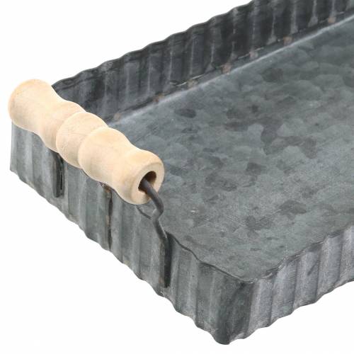 Floristik24 Deko-Tablett mit Holzgriffen Zink Silber 24×12,5cm