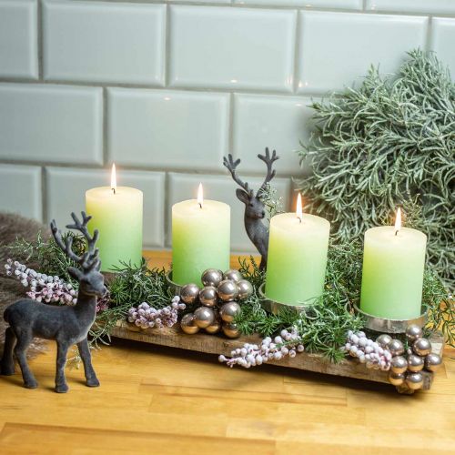 Artikel Tablett mit 4 Kerzenhaltern, Adventsdeko, Kerzenständer, Mangoholz Weiß gewaschen 47×14×9cm Ø8cm