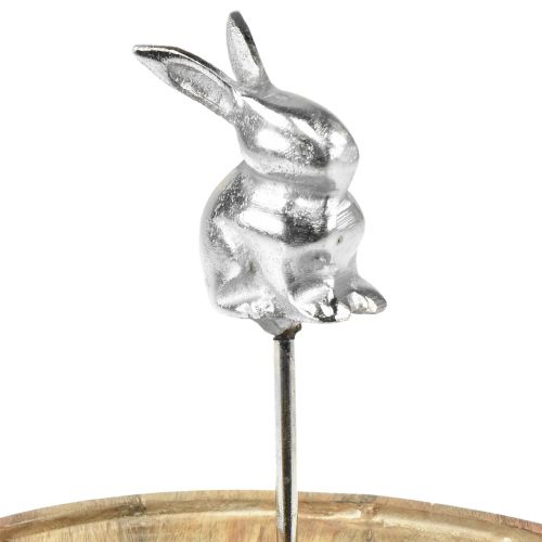 Floristik24 Holztablett Natur Hase Deko Metall Silber Ø27,5cm H21cm