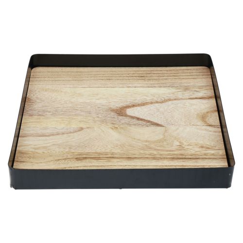 Deko Tablett Metall Holz quadratisch Natur Schwarz 25,5×25,5×4cm