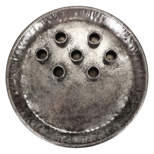 Floristik24 Kerzenteller Metall Vintage Silber Stabkerzenhalter Ø30cm