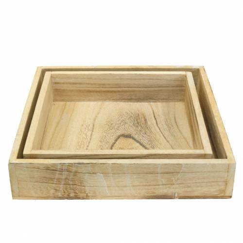 Floristik24 Holztablett quadratisch Weiß gewaschen 30×30cm/25×25cm 2er-Set