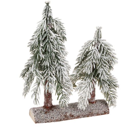 Tannenbaum Deko Grün Weiß Winter auf Holz Sockel H28cm