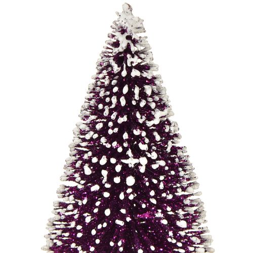 Artikel Deko-Tannenbaum in Lila mit Schneespitze auf rustikalem Holzfuß 15cm 3St.