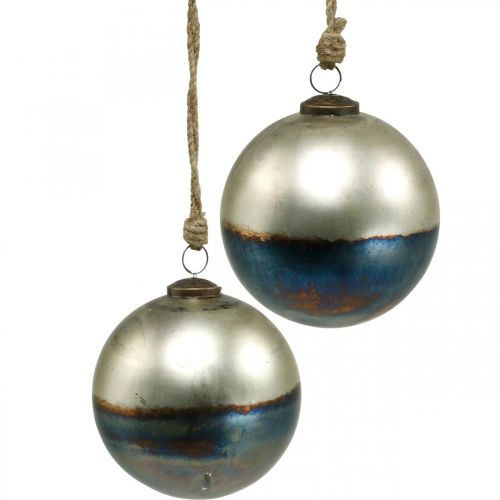Weihnachtskugeln zweifarbig Glaskugel Ø12cm Blau, Metallic 2St