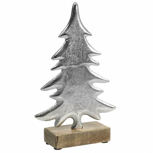 Deko-Tanne auf Holzfuß Silbern, Natur Metall 24cm × 16cm | Floristik24.de