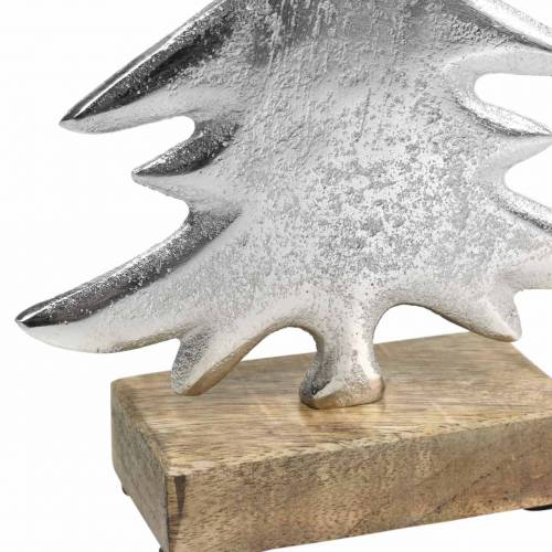 Deko-Tanne auf Holzfuß Silbern, Natur Metall 24cm × 16cm | Floristik24.de