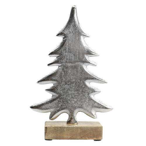 Deko-Tanne auf Holzfuß Silbern, Natur Metall 24cm × 16cm | Floristik24.de