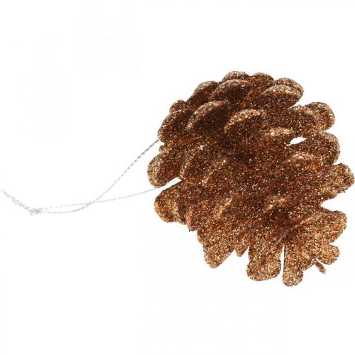 Floristik24 Christbaumschmuck Deko Zapfen Glitter Kupfer H7cm 6St